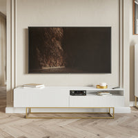 TV spintelė GREYA, balta, 175 cm, auksinės kojos, 2