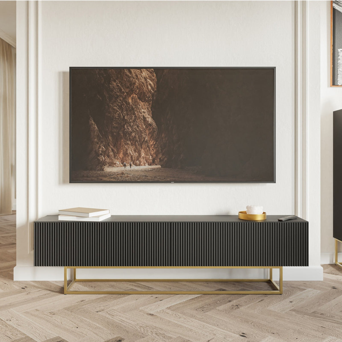 TV spintelė GREYA, juoda, 175 cm, auksinės kojos, 2