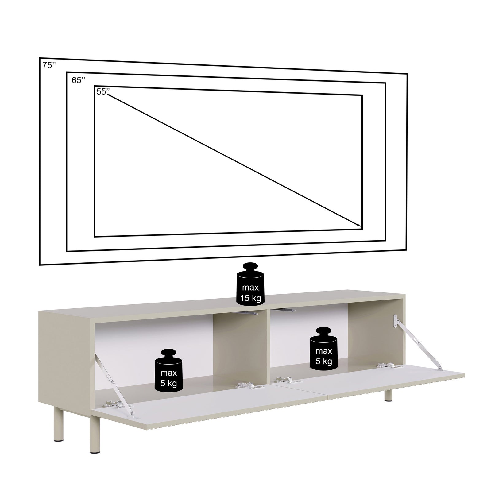 TV staliukas GREYA, pilkas, 140 cm