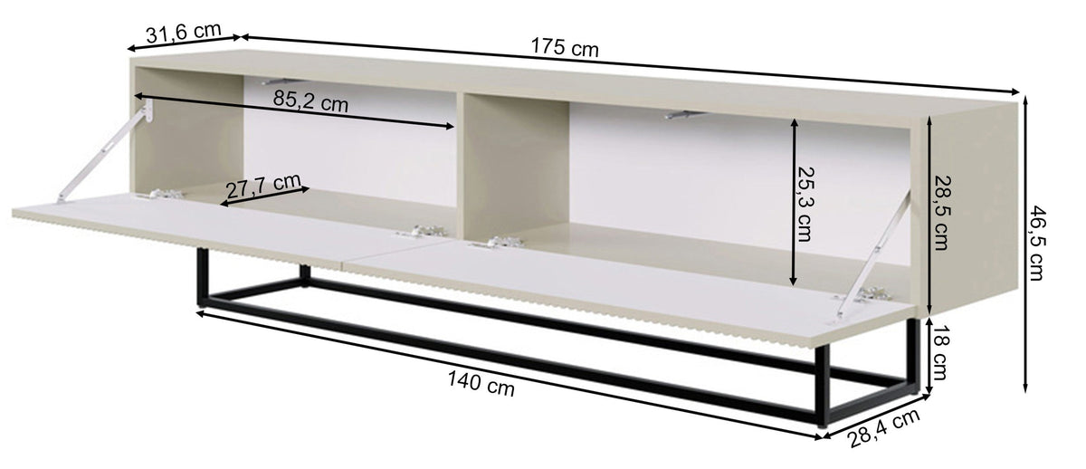 TV spintelė GREYA, pilka, 175 cm, juodos kojos