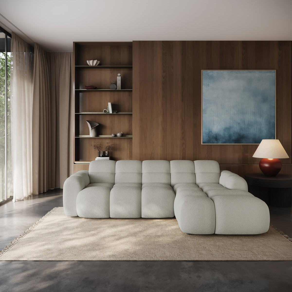 Kampinė sofa-lova VENTELLO, pilkai smėlinė