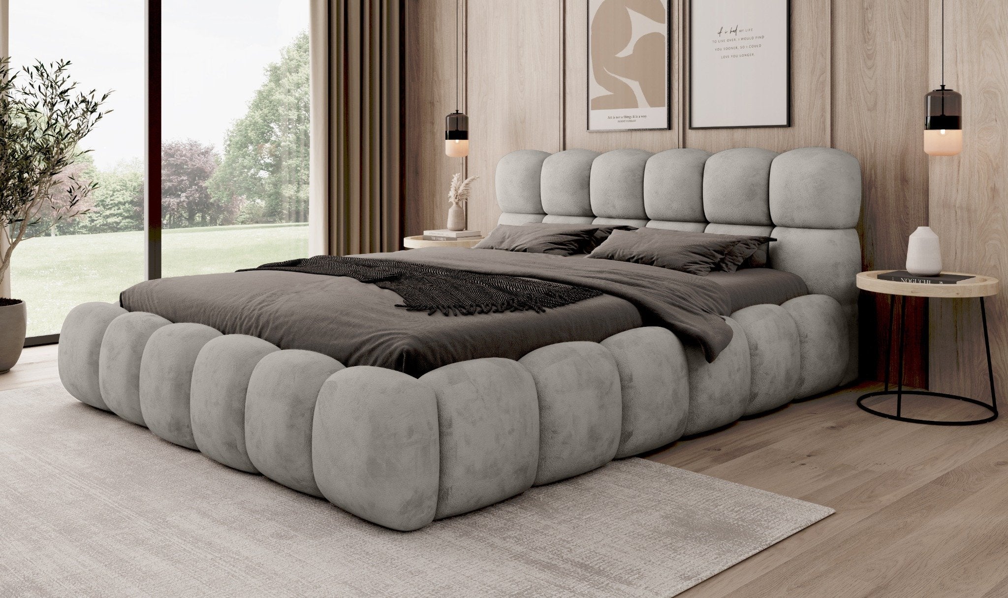 JASMIJA bedroom bed, light grey aphrodite