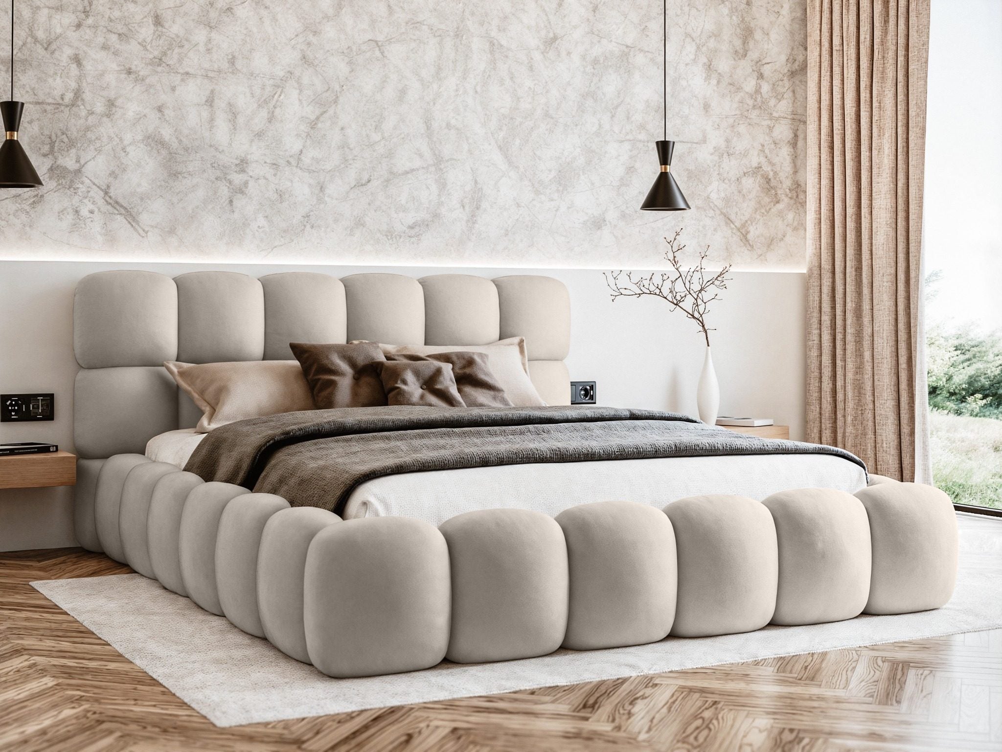 Miegamojo lova JASMIJA, šviesiai smėlio piano