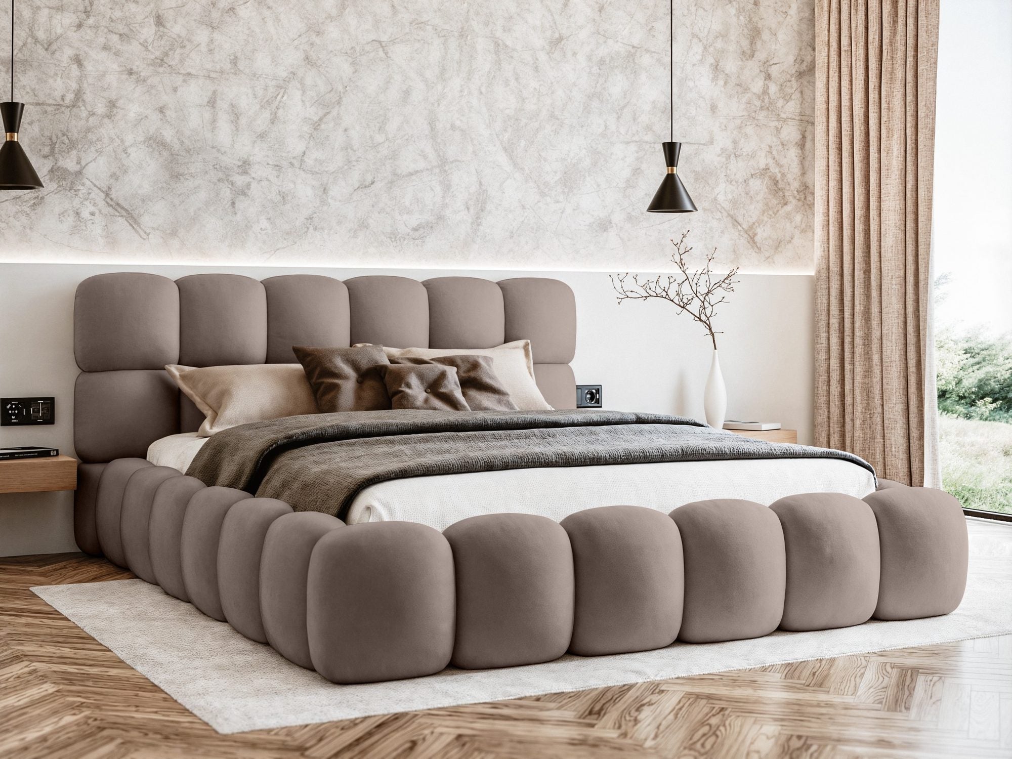 Miegamojo lova JASMIJA, šviesiai ruda piano