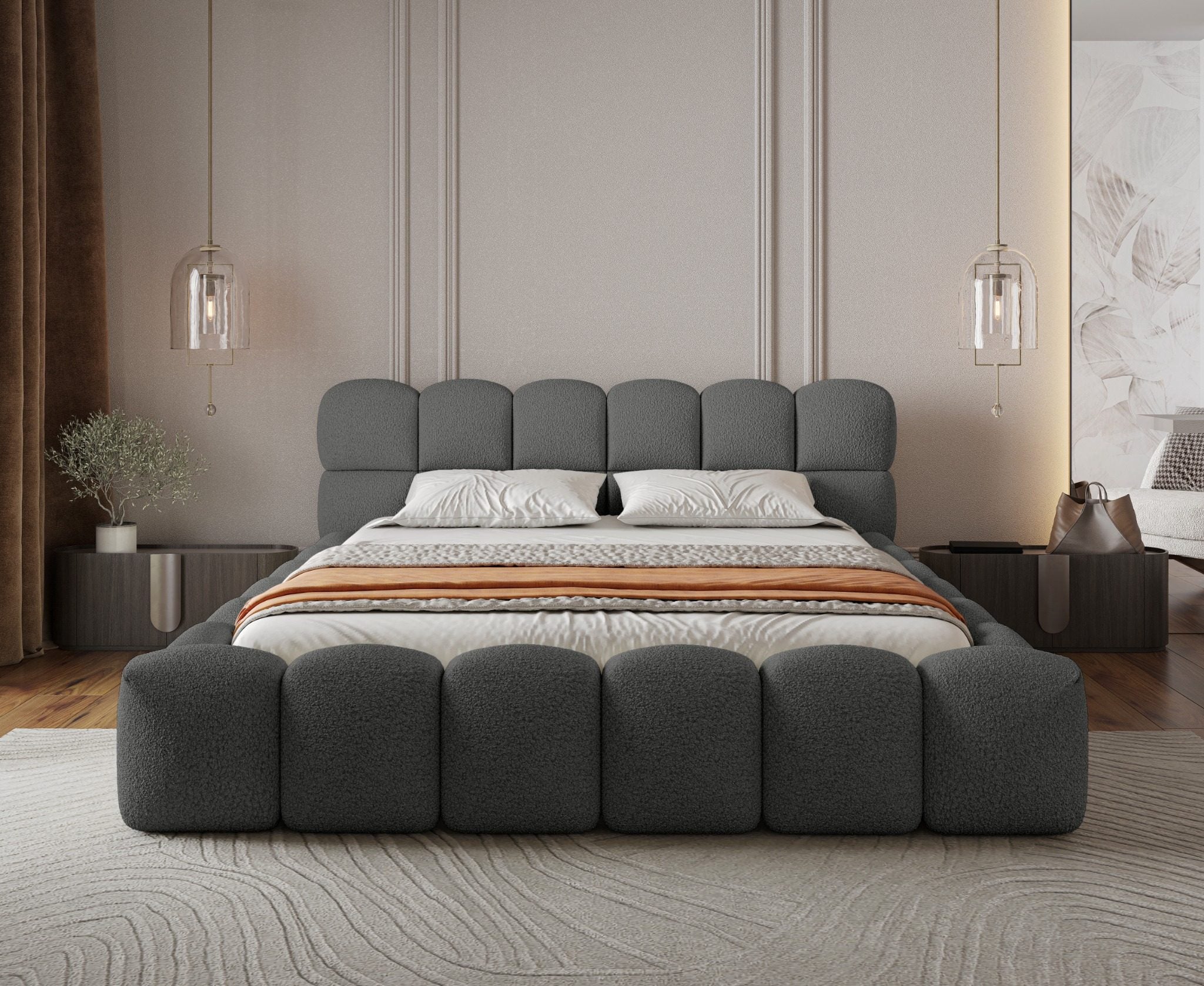 Miegamojo lova JASMIJA, tamsiai pilka quelle