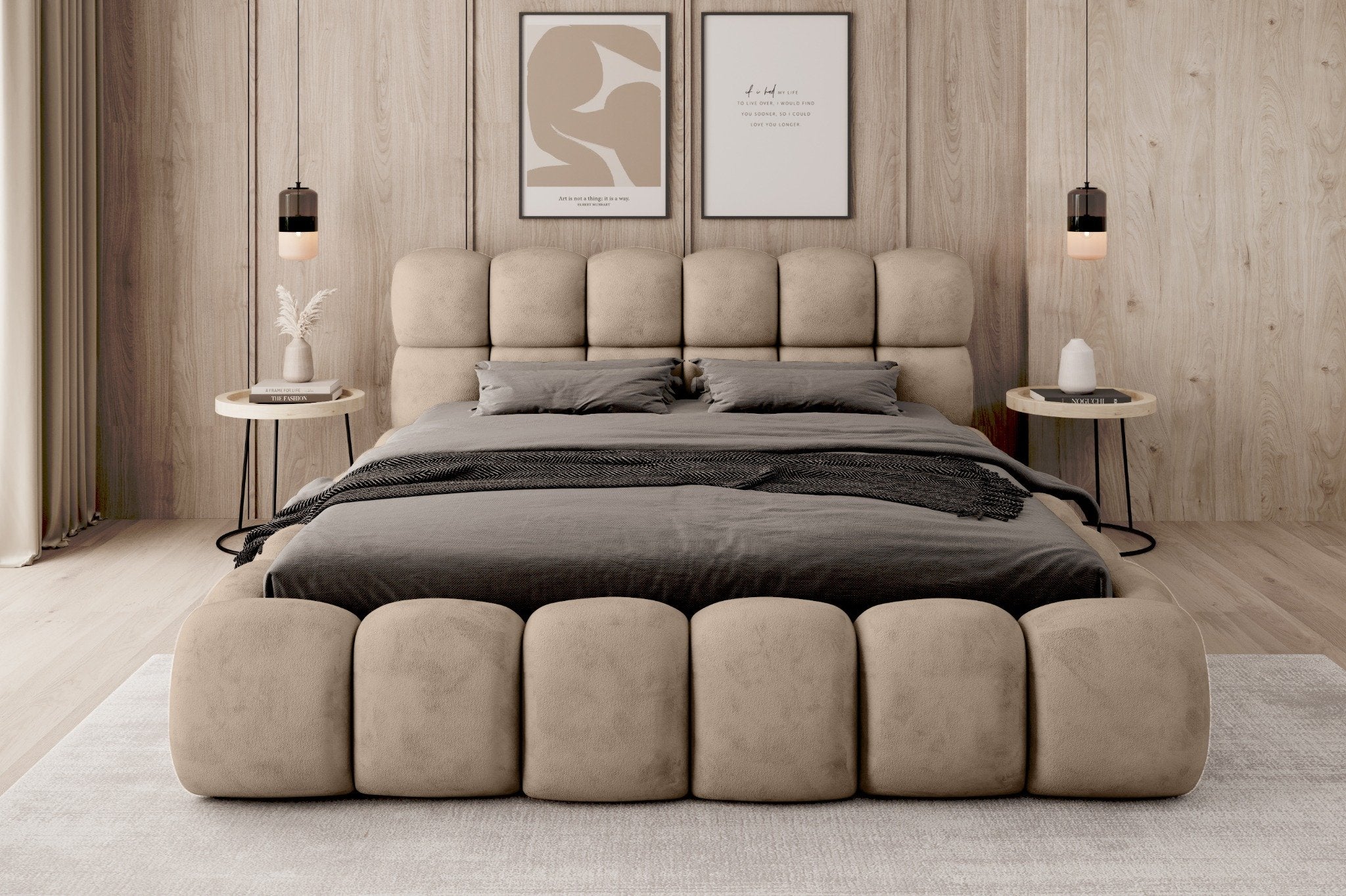 Miegamojo lova JASMIJA, šviesiai smėlio aphrodite