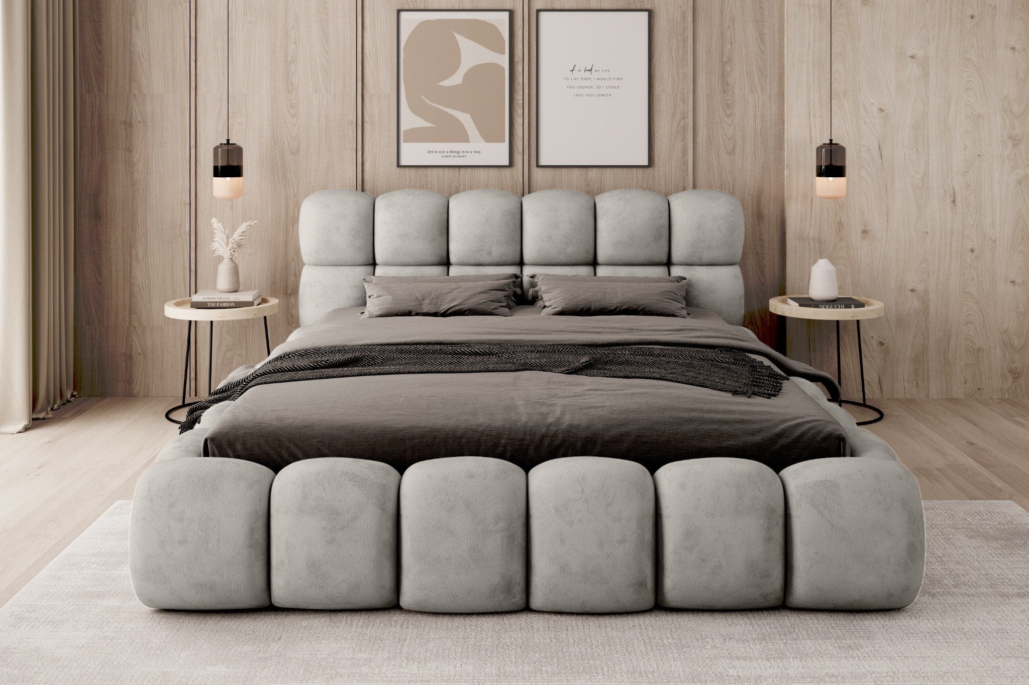 JASMIJA bedroom bed, light grey aphrodite