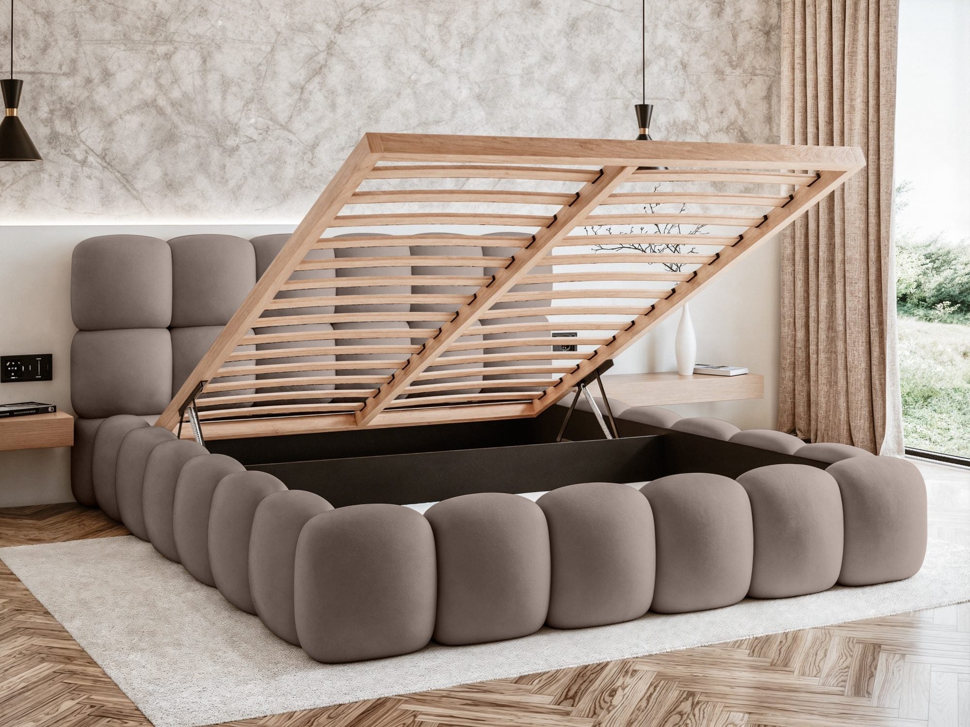 Miegamojo lova JASMIJA, šviesiai ruda piano
