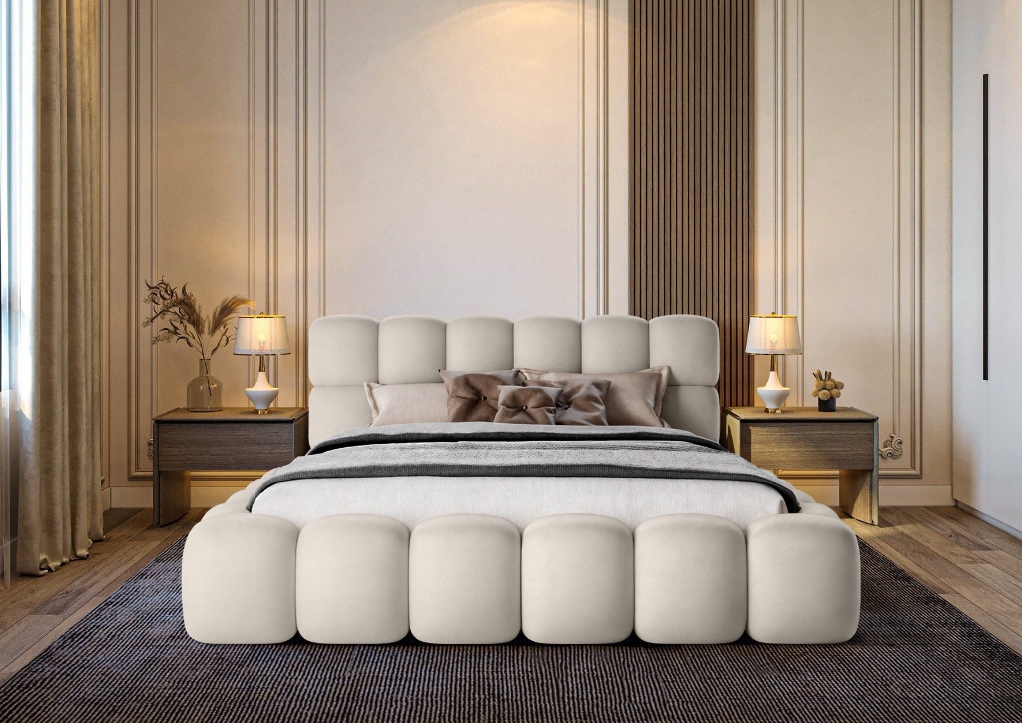 Miegamojo lova JASMIJA, šviesiai smėlio piano