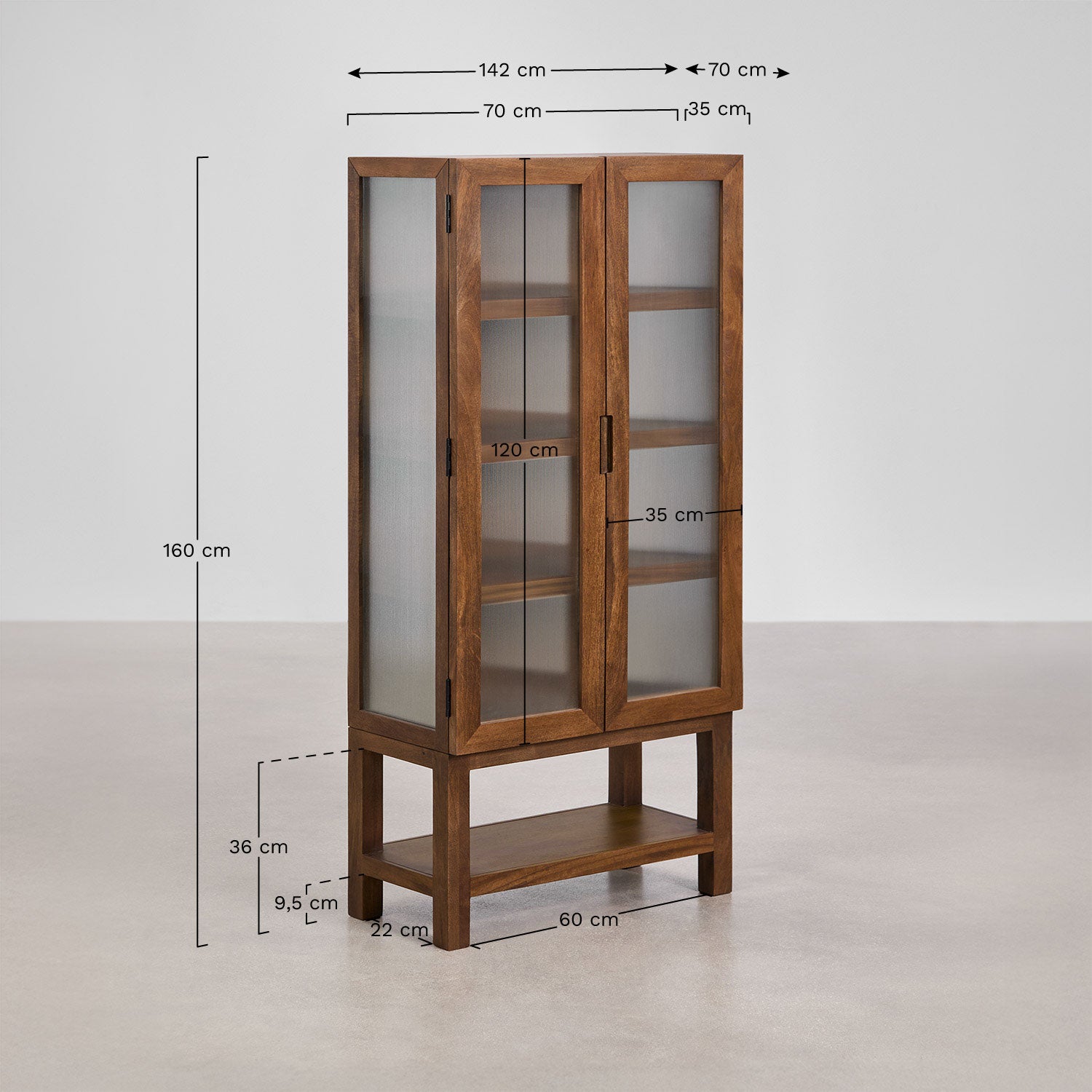 Vitrina ELVANA, mango, 160 cm