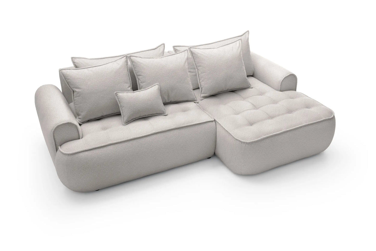 Kampinė sofa SAMUEL su miego funkcija, pilkai smėlinė