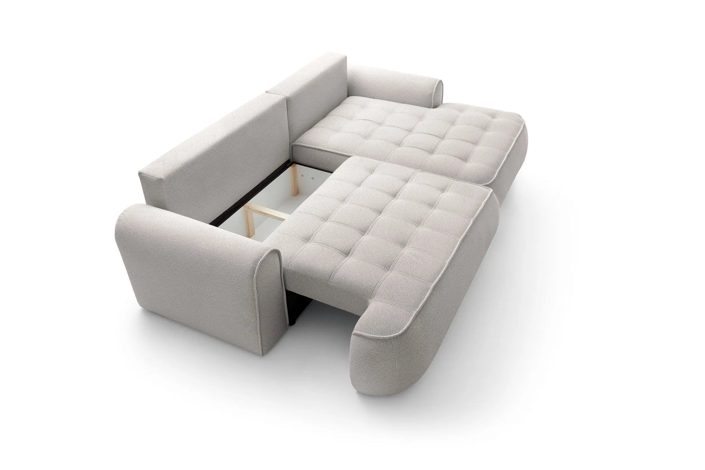 Kampinė sofa SAMUEL su miego funkcija, pilkai smėlinė