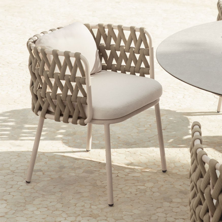 Outdoor chair TEVARY, with armrests, aluminium, cream