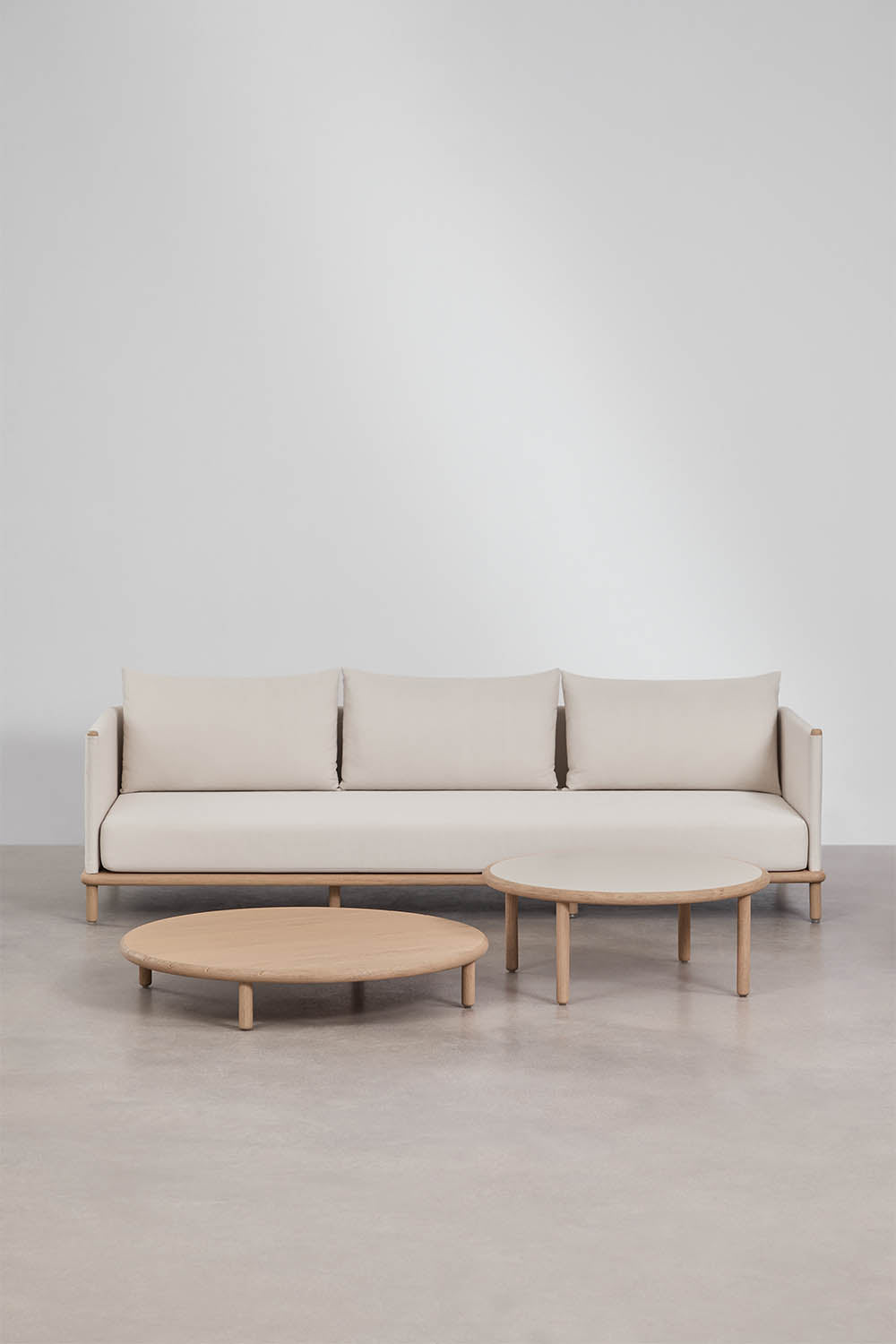 Komplektas AKORAS, sofa ir staliukai, šviesiai rudas+balta