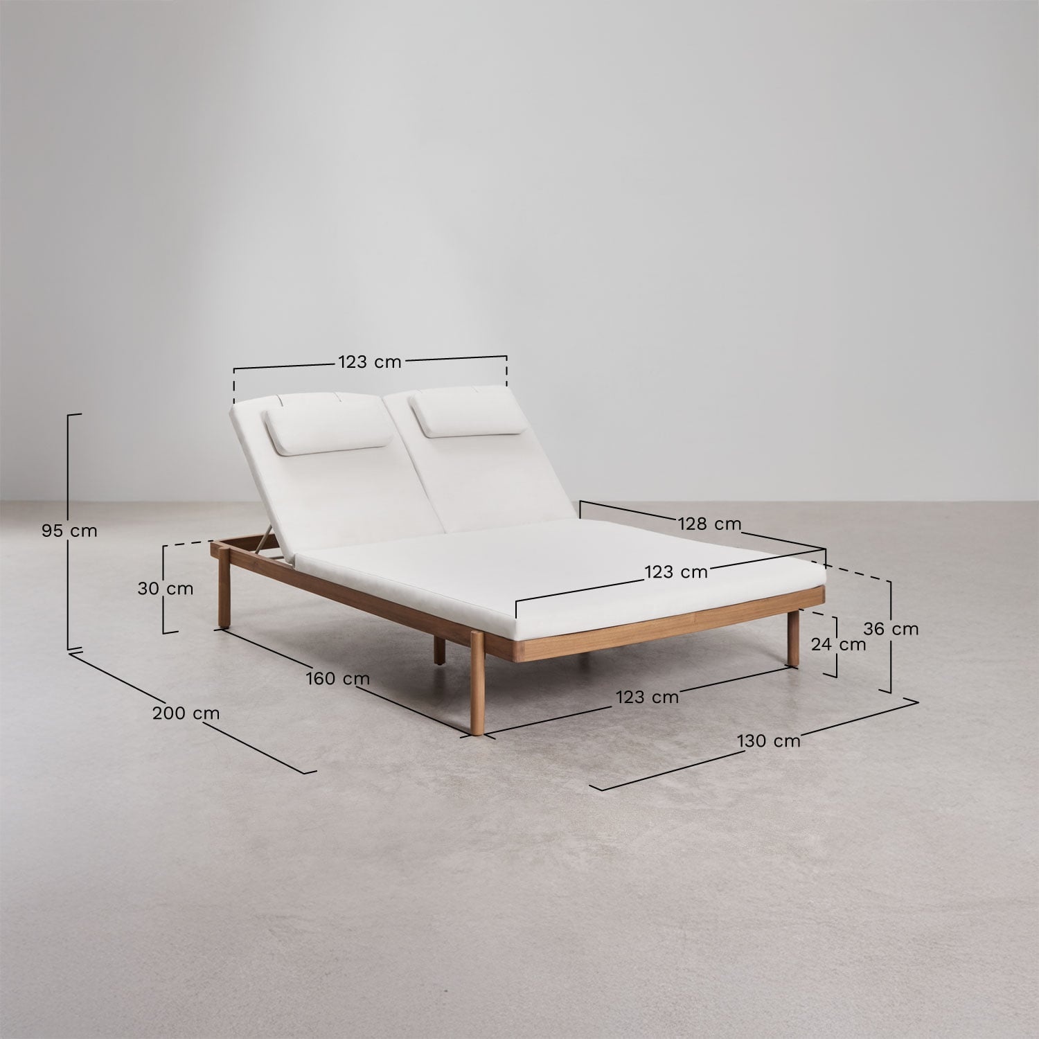 Double outdoor sun lounger CEDAR, Acacia brown
