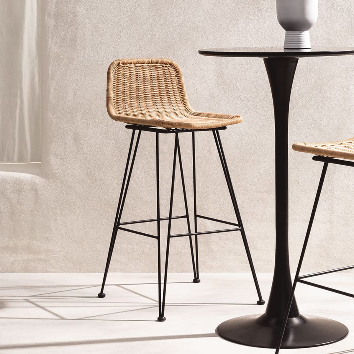 VALI high outdoor chair, woven design, 75 cm