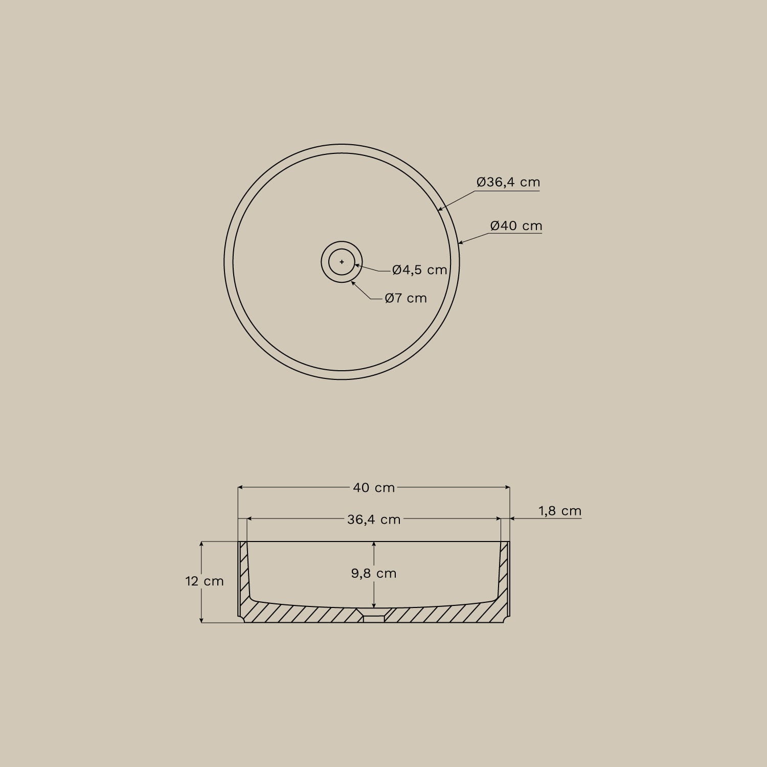 MARUARO round washbasin Ø40 cm, cement