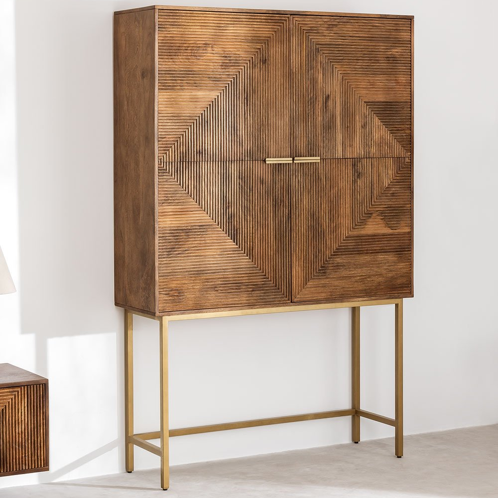 Aukšta komoda BORKU, mango medis, žalvario detalės