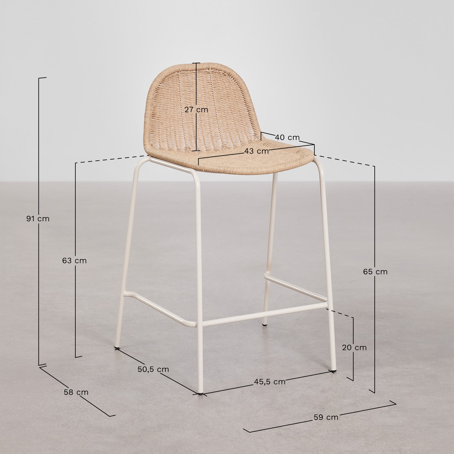 Bāra krēsls ALTANO, krēmkrāsas, 65 cm