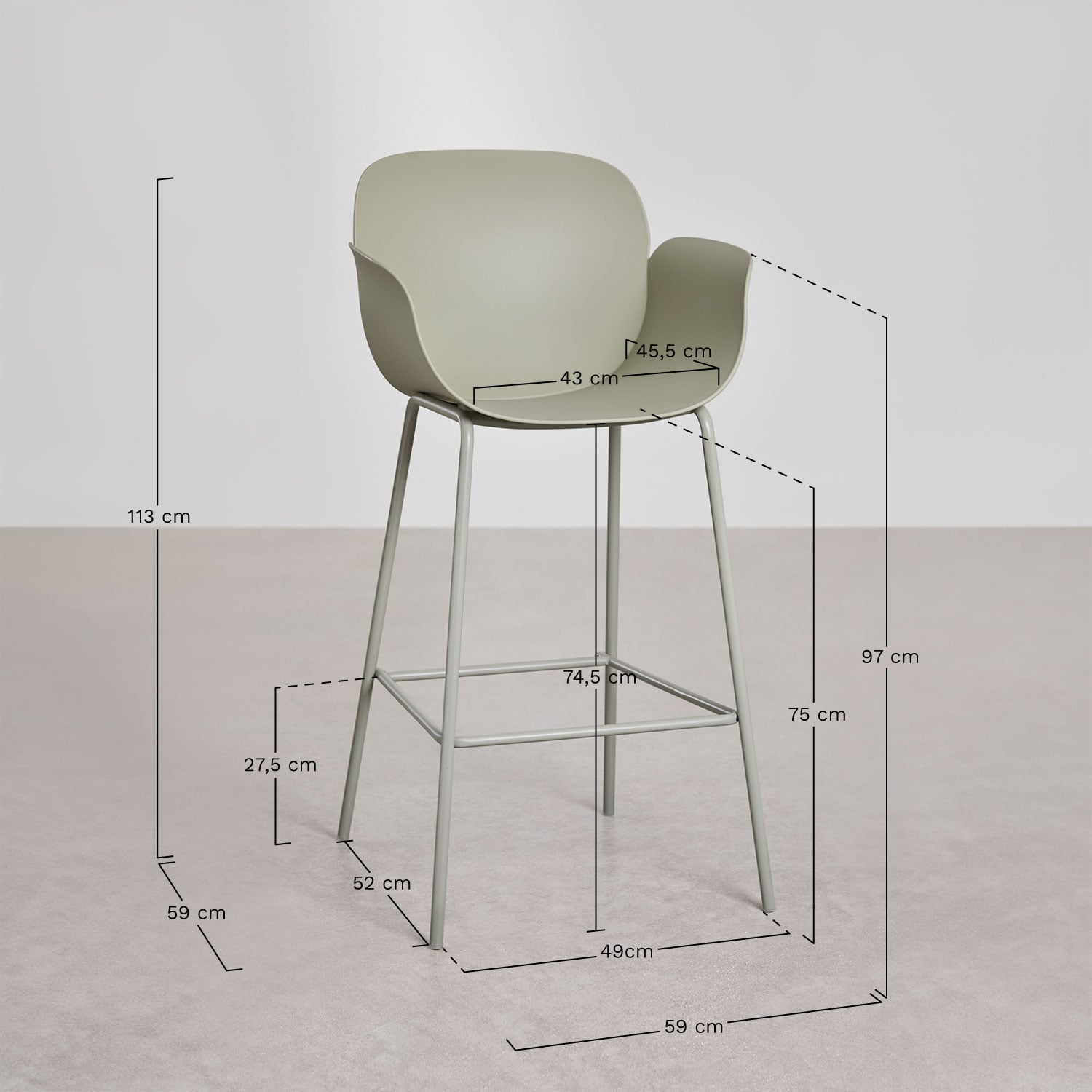 BOKA bar stool, white stone, 75 cm
