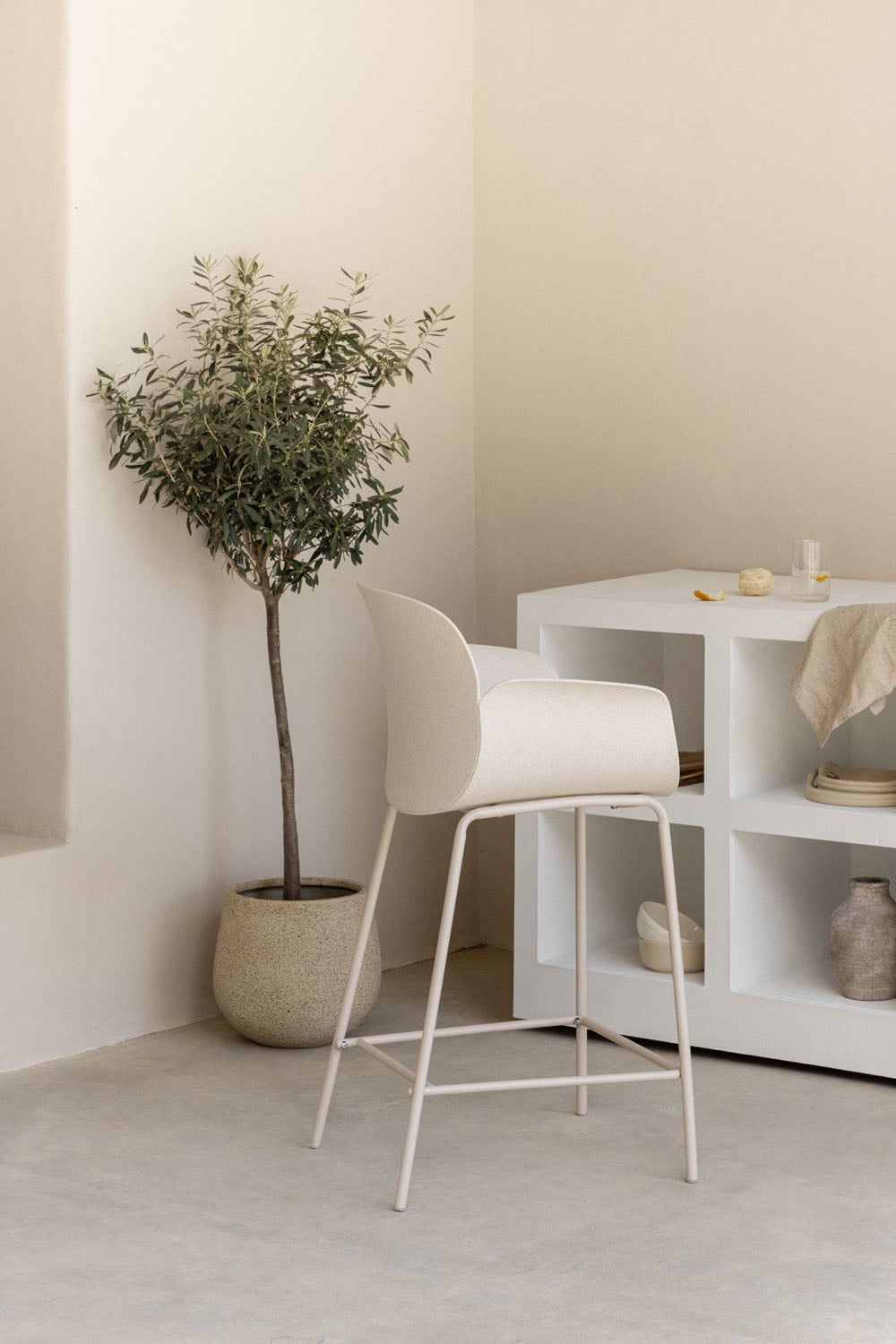 BOKA bar stool, white stone, 75 cm