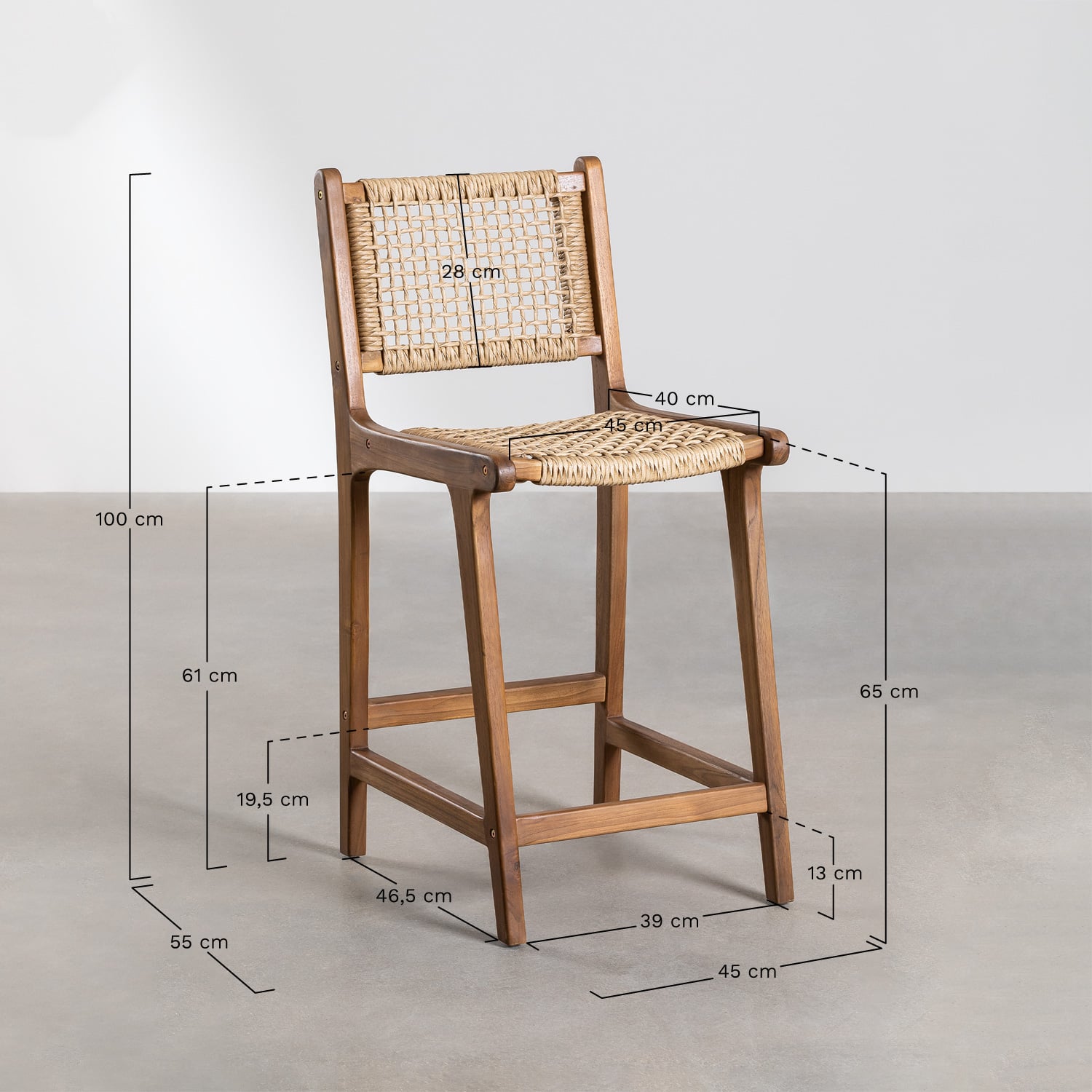 High outdoor chair TIKO, wood, 65 cm