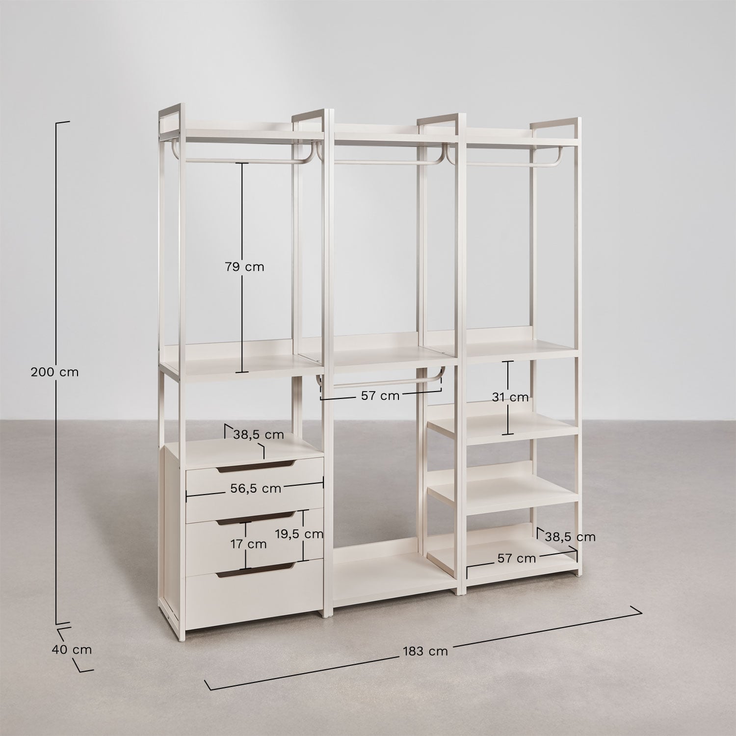 Modulinė atvira spinta CENEUNO 3 dalių, metalas