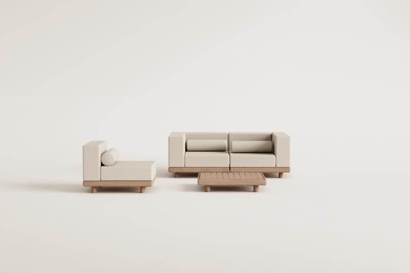 Modulinė lauko sofa KORKO su foteliu ir staliuku, akacija