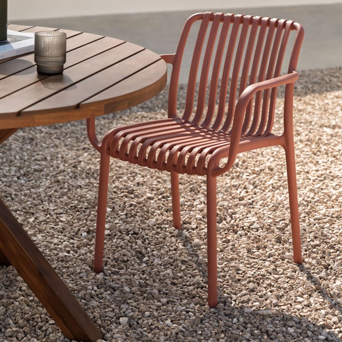 Outdoor chair WENDELL, with armrests, terracotta