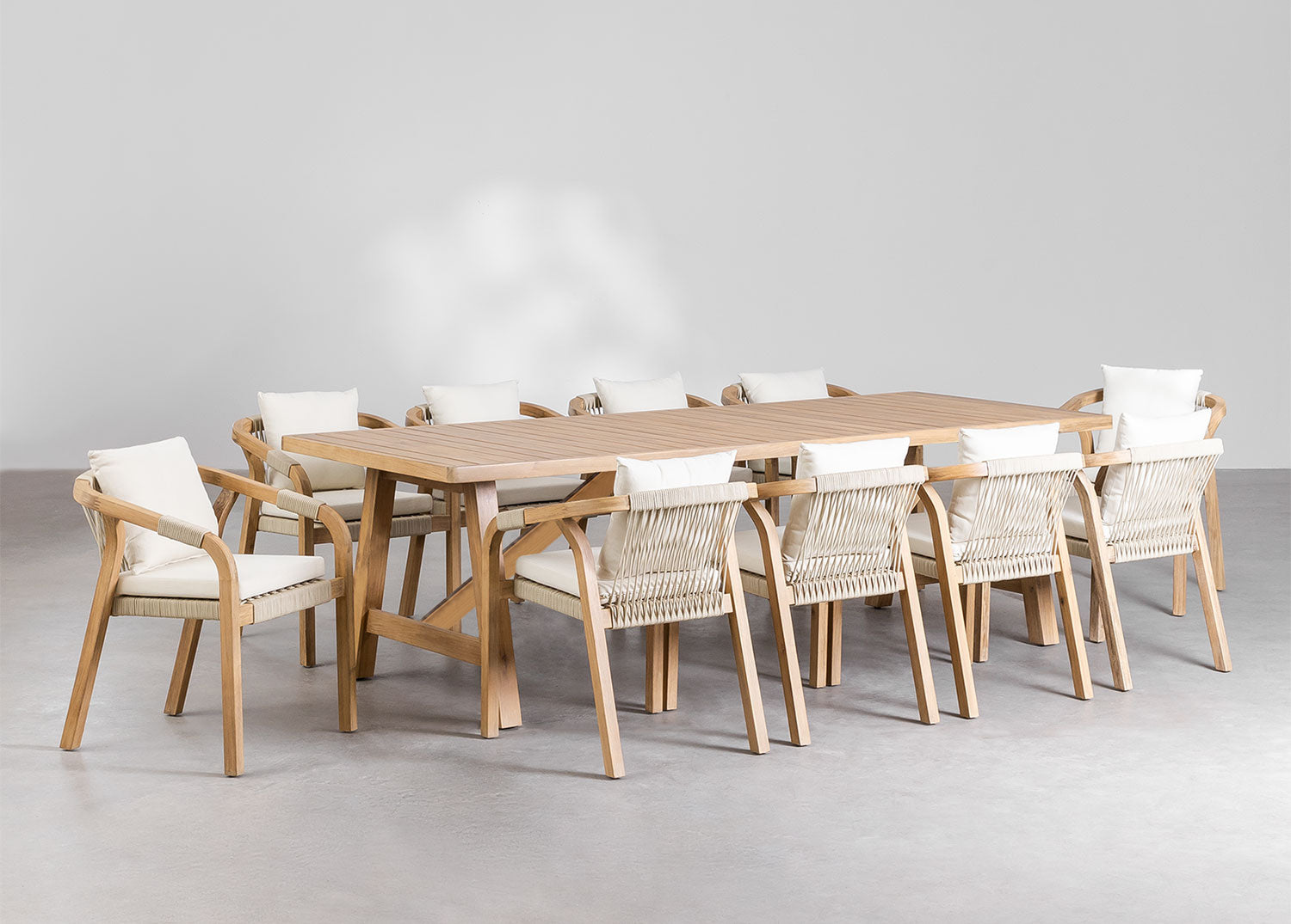 Galds un 10 krēslu komplekts TERIUNO 260x100 cm, akācijas koks