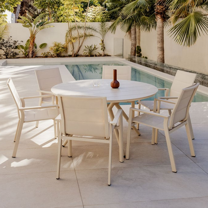 Outdoor set VALERIE, textilene fabric, 6 chairs, cream