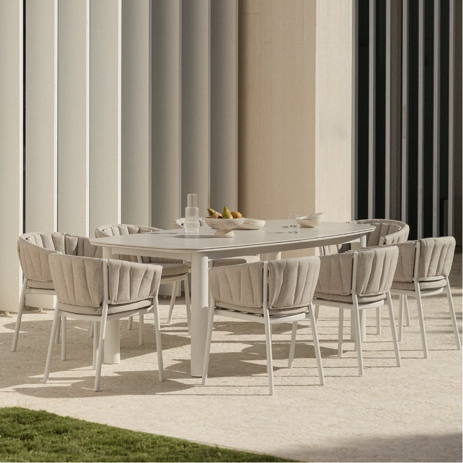 Garden furniture set ZINTI, extendable table, 8 chairs, natural finish