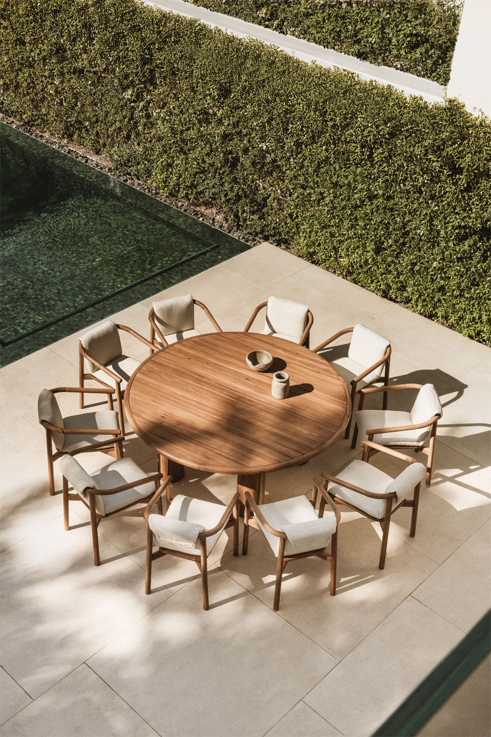 Large ELMINA set, ten seats, acacia brown