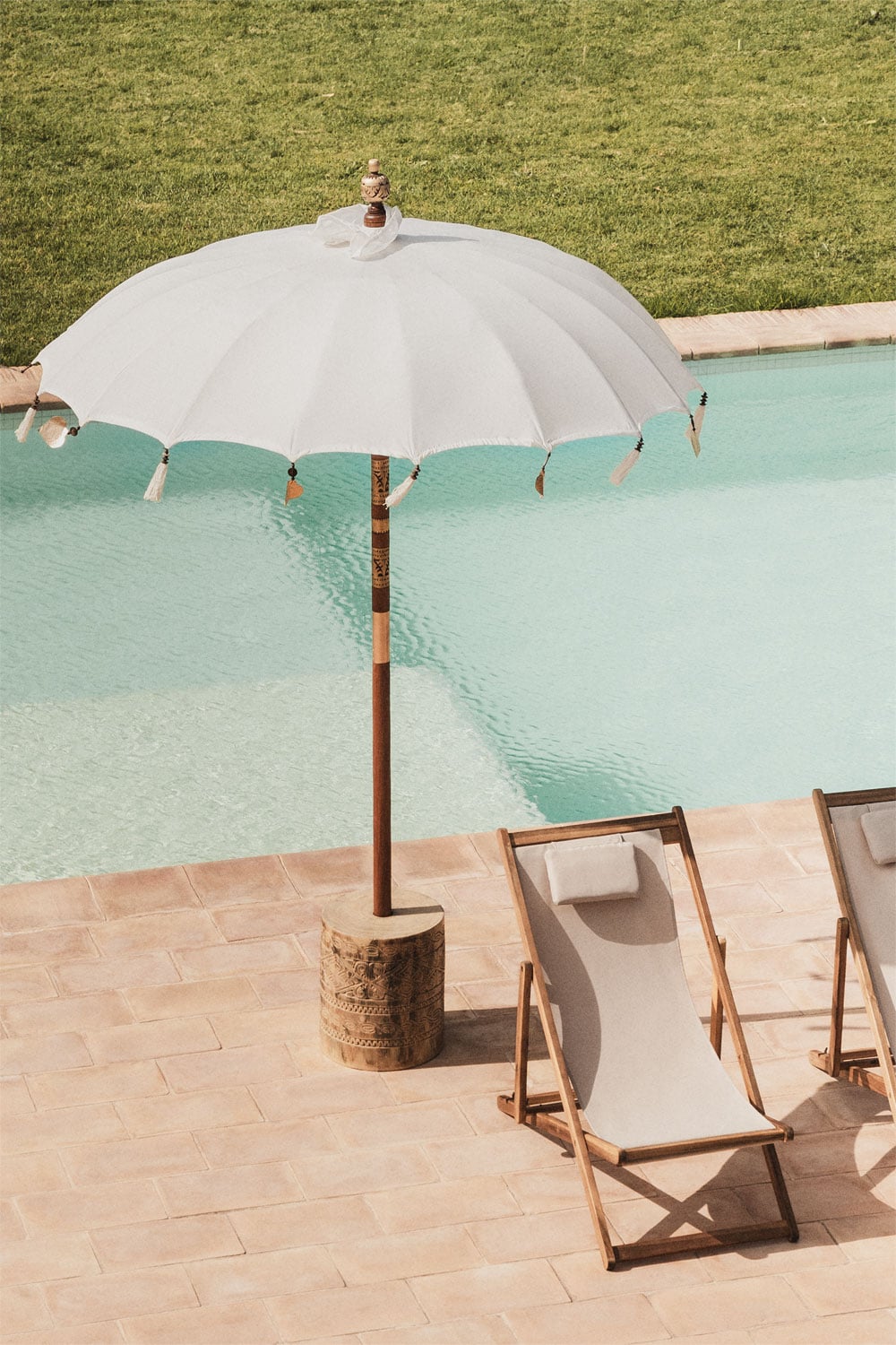 Outdoor Umbrella BAMBOS, white, bamboo structure