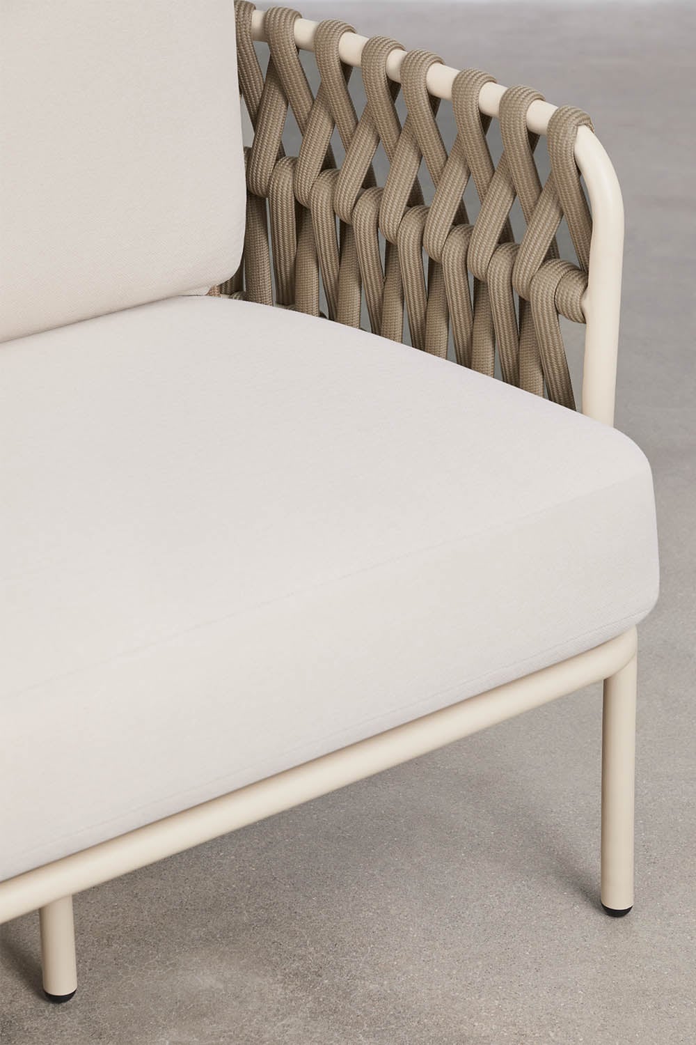 Lauko sofa TEVARY, trivietė, pinto dizaino, kreminė