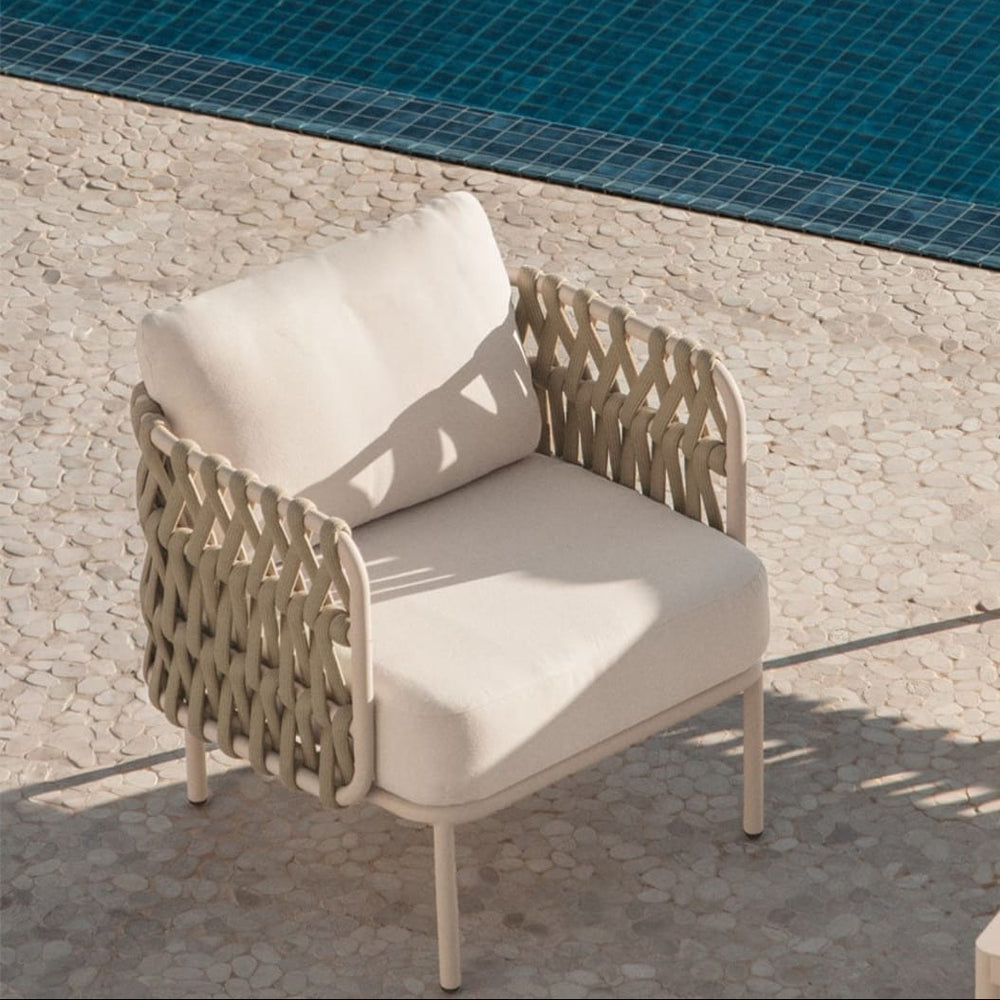 Outdoor armchair TEVARY, with soft cushions, cream