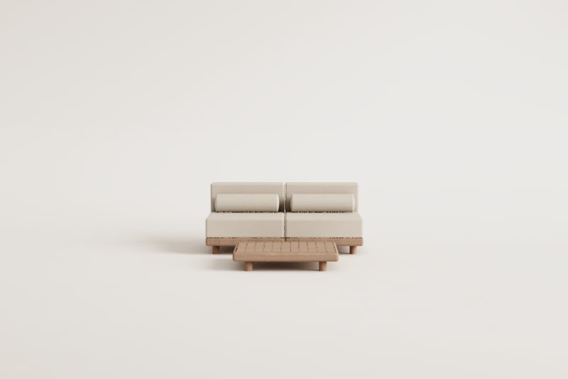 Dvivietė modulinė sofa KORKO su staliuku, akacija