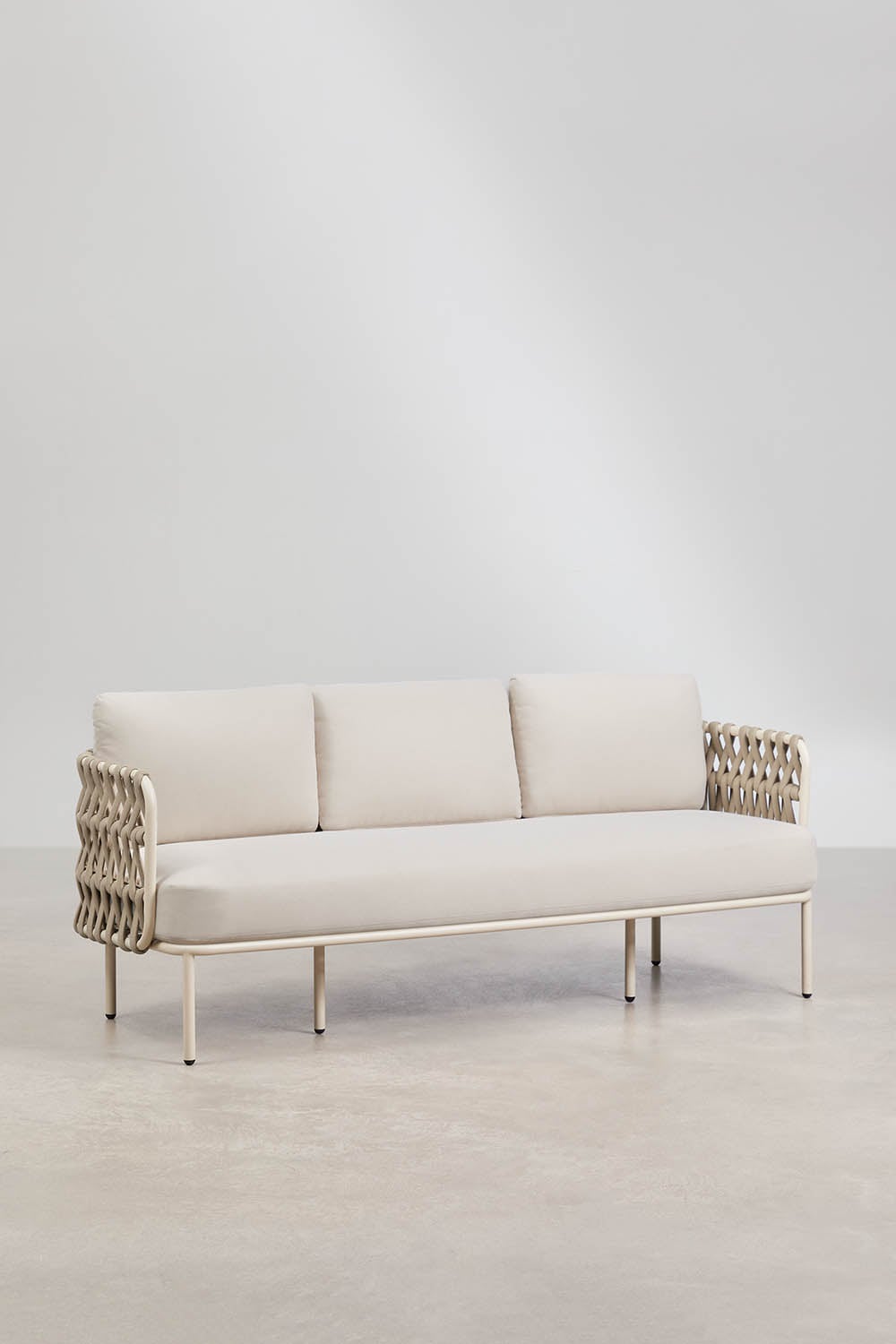 Lauko sofa TEVARY, trivietė, pinto dizaino, kreminė