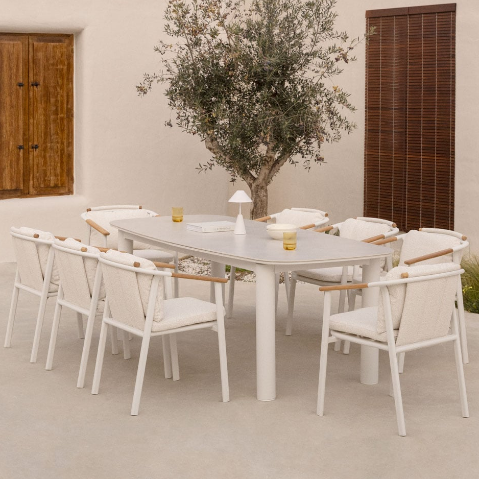 Outdoor set ZINTI, extendable table, 8 chairs, cream