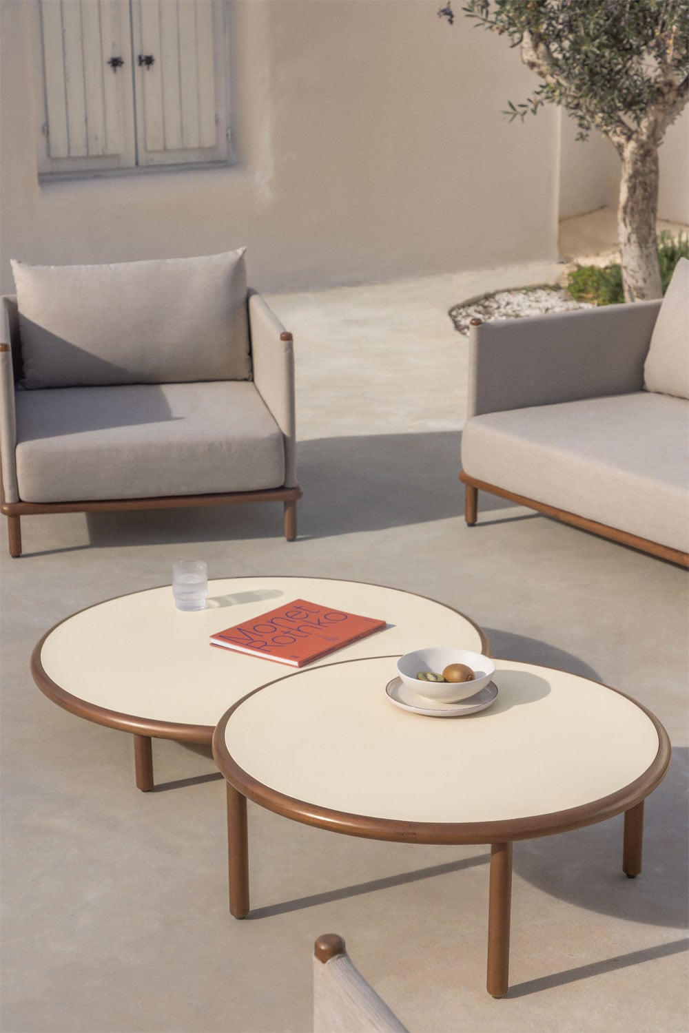 Coffee table set AKORAS, two pcs., brown+white