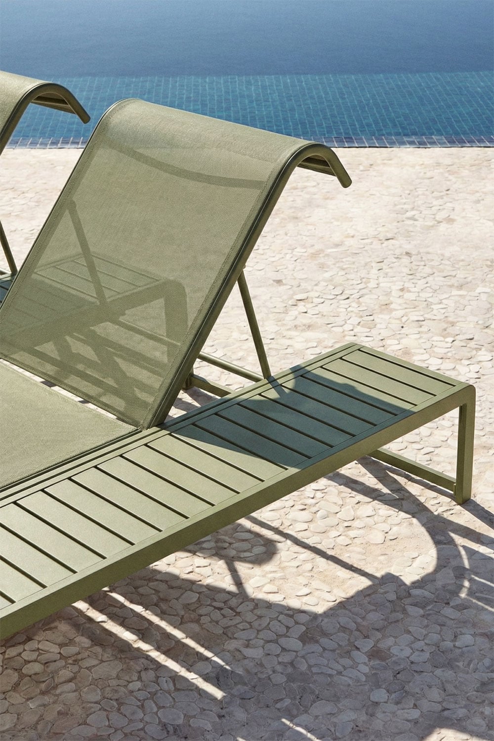 SOLENTO Set, 2 Sun Loungers and 3 Tables, Olive Green