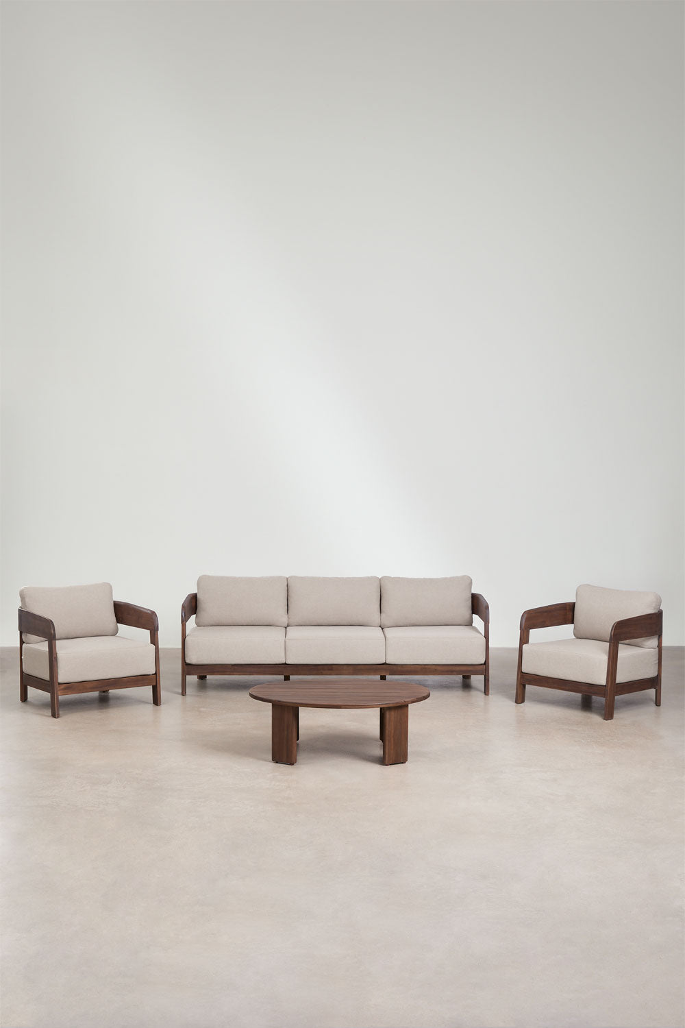 Svetainės komplektas ULENA, tamsi akacija, sofa, 2 foteliai ir staliukas