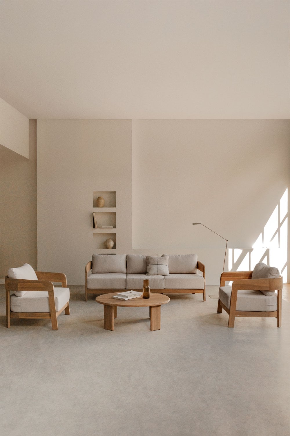 Svetainės komplektas ULENA, šviesi akacija, sofa, 2 foteliai ir staliukas