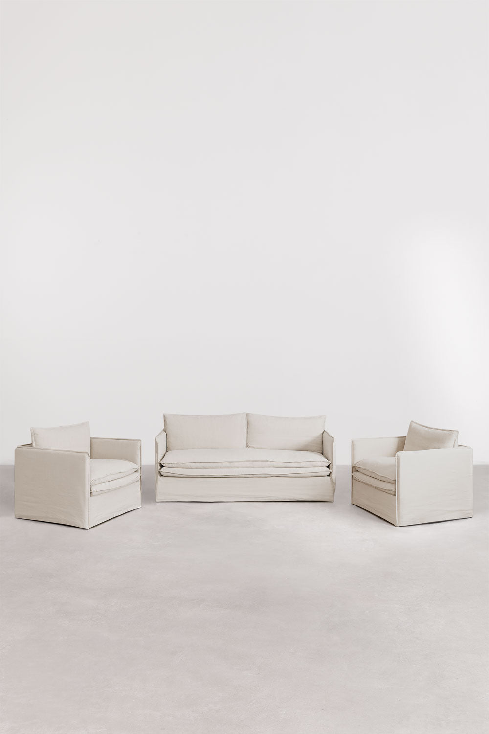 Svetainės komplektas GREJSA, smėlio, sofa ir 2 foteliai