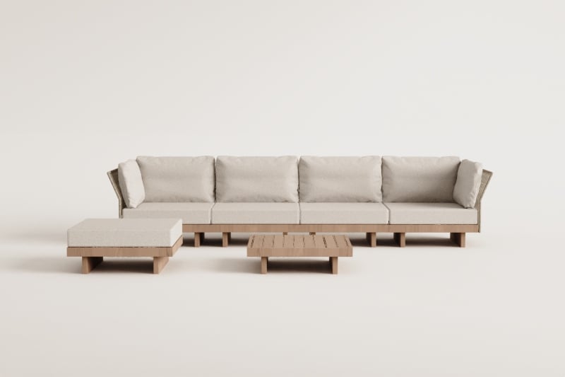 FORTO outdoor furniture set, 4-piece with a pouffe and a table