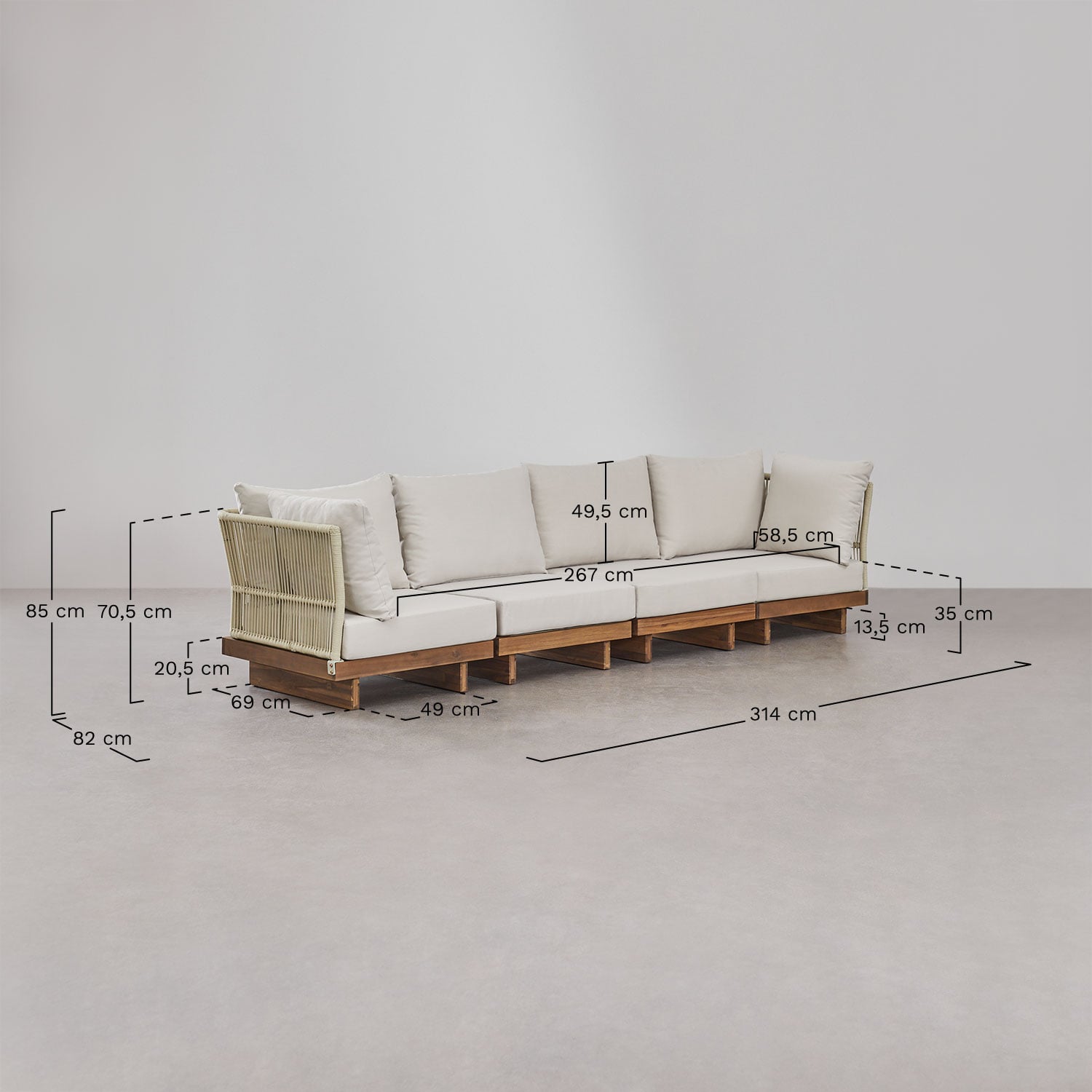 FORTO outdoor furniture set, 4-piece with a pouffe and a table