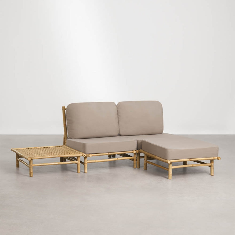 BAMBOO set, sofa, pouffe and square coffee table, mocha brown