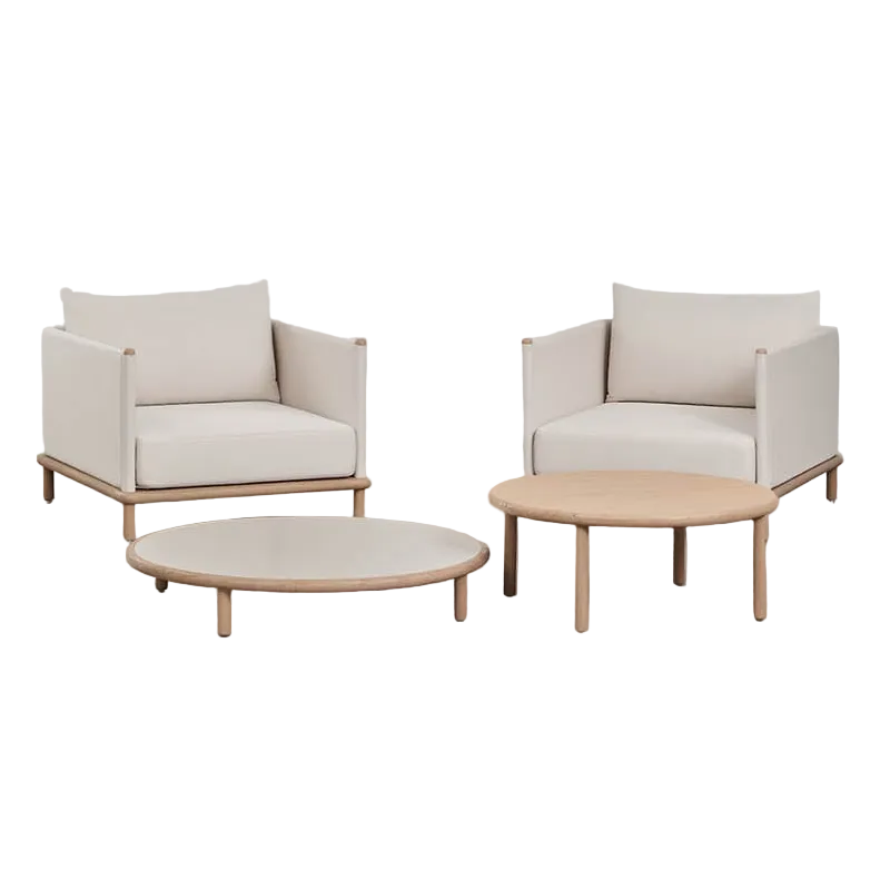 AKORAS set, armchairs and tables, white+brown