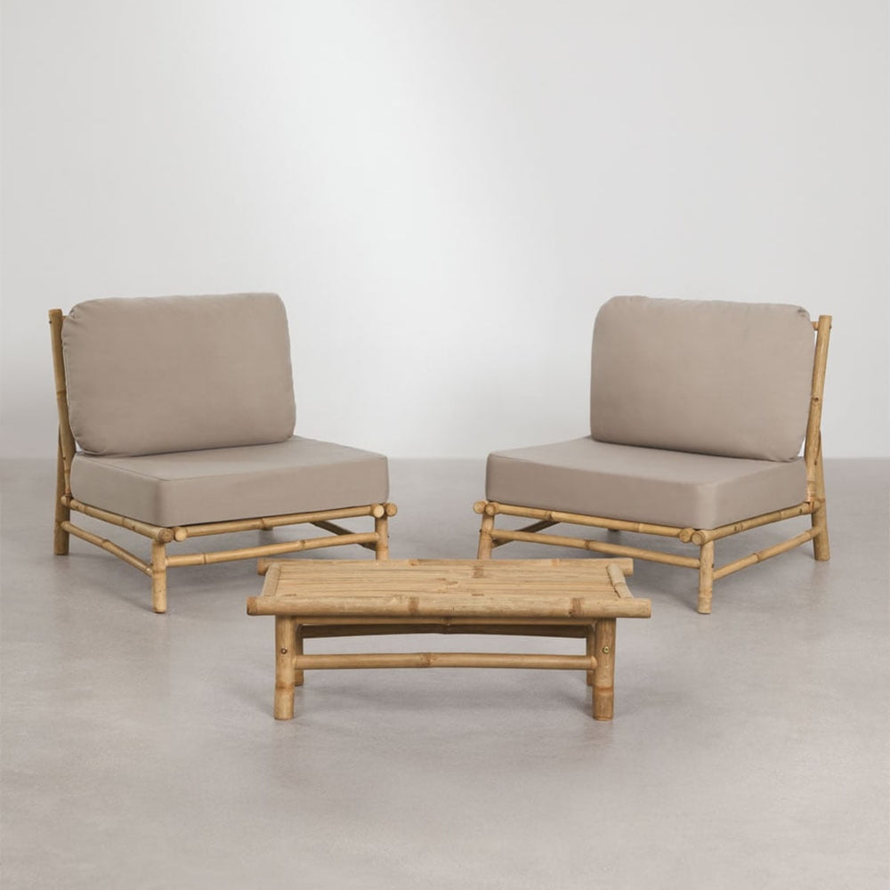 BAMBOO set, 2 armchairs and a side table, mocha brown