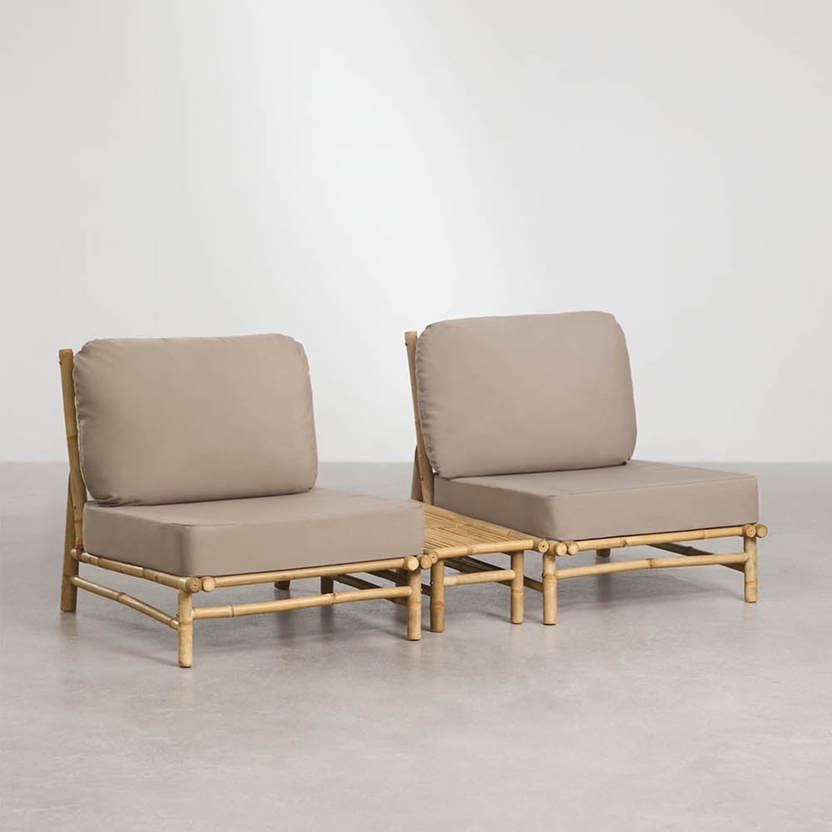 BAMBUS set, 2 armchairs and table, dark brown